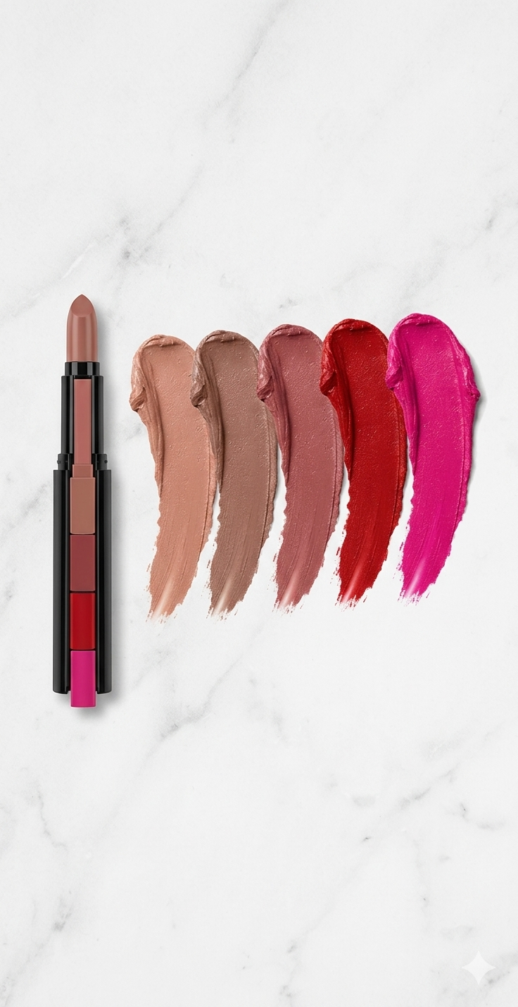 Labial Modular 5-en-1 Velvet – 5 Colores Intercambiables en 1 Solo Estuche