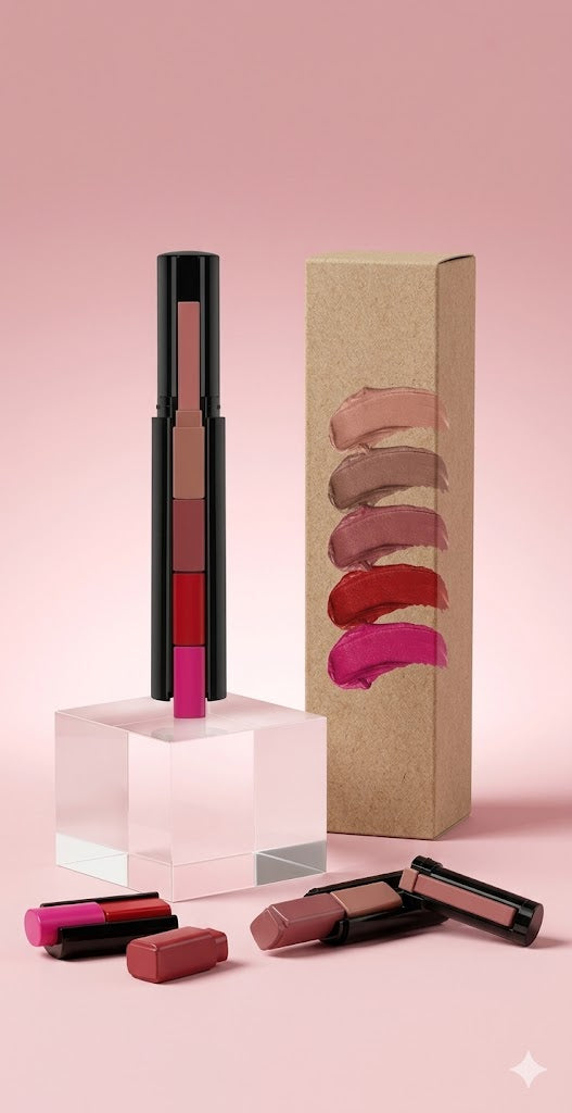 Labial Modular 5-en-1 Velvet – 5 Colores Intercambiables en 1 Solo Estuche